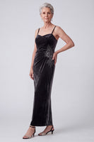Load image into Gallery viewer, Black Velvet Sheath Sparkly Beaded Long 2 Piece Mother of the Bride Dress with Cape