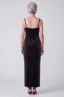 Load image into Gallery viewer, Black Velvet Sheath Sparkly Beaded Long 2 Piece Mother of the Bride Dress with Cape