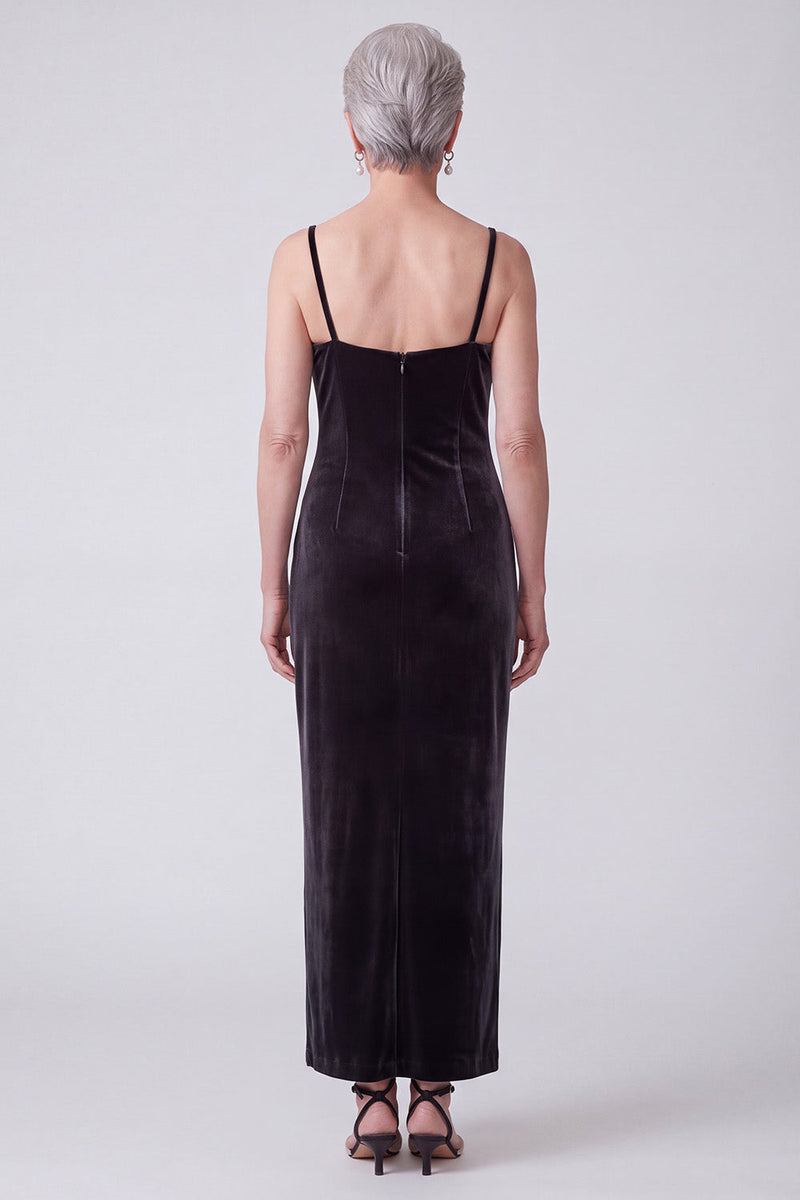 Load image into Gallery viewer, Black Velvet Sheath Sparkly Beaded Long 2 Piece Mother of the Bride Dress with Cape