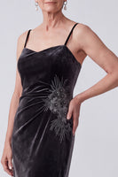 Load image into Gallery viewer, Black Velvet Sheath Sparkly Beaded Long 2 Piece Mother of the Bride Dress with Cape