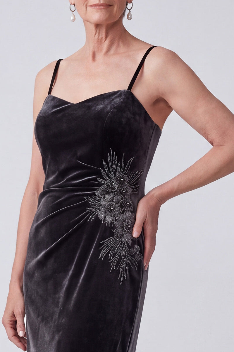 Load image into Gallery viewer, Black Velvet Sheath Sparkly Beaded Long 2 Piece Mother of the Bride Dress with Cape