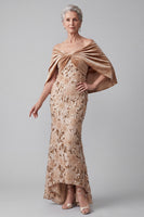 Load image into Gallery viewer, Sparkly Champagne Sequind Mermaid Long Mother of the Bride Dress with Cape