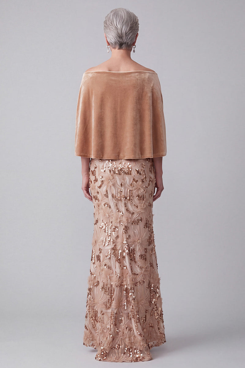 Load image into Gallery viewer, Sparkly Champagne Sequind Mermaid Long Mother of the Bride Dress with Cape