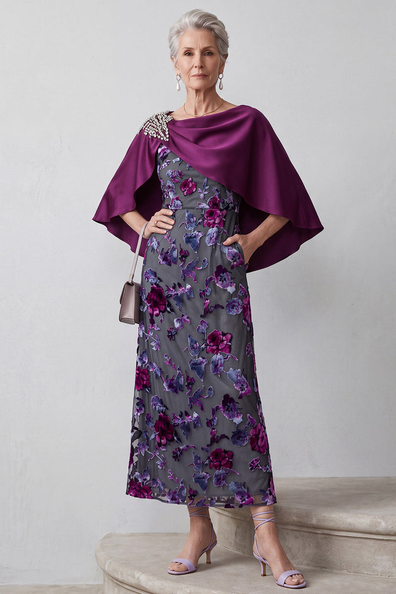 Load image into Gallery viewer, Fuchsia Floral Sparkly A Line 2 Piece Long Mother of the Bride Dress with Pocket