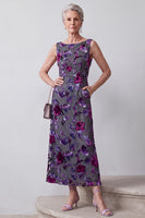 Load image into Gallery viewer, Fuchsia Floral Sparkly A Line 2 Piece Long Mother of the Bride Dress with Pocket