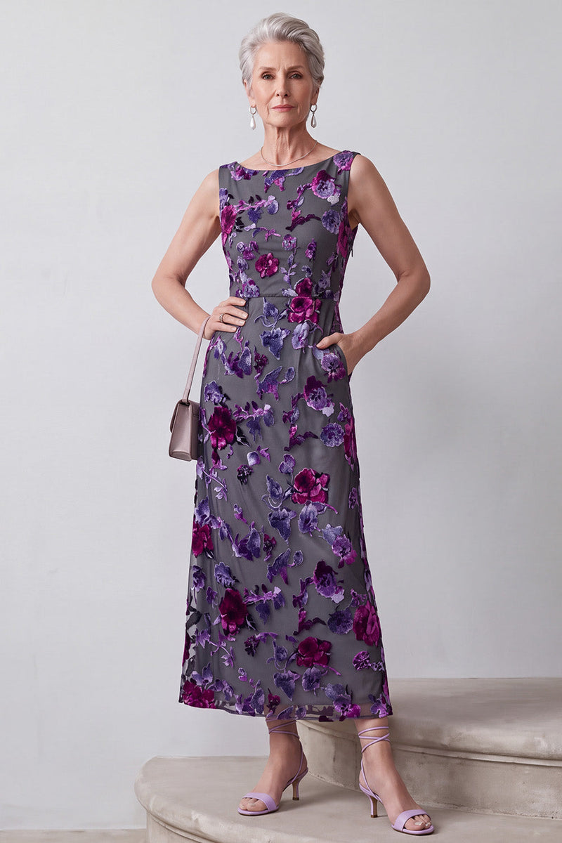 Load image into Gallery viewer, Fuchsia Floral Sparkly A Line 2 Piece Long Mother of the Bride Dress with Pocket