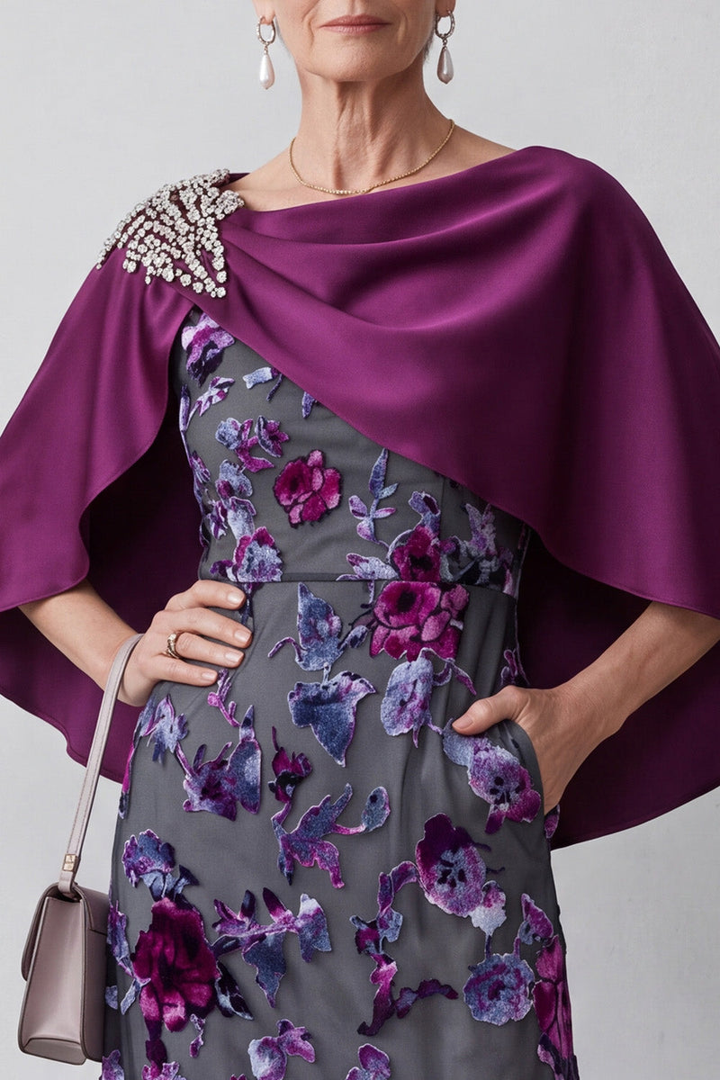 Load image into Gallery viewer, Fuchsia Floral Sparkly A Line 2 Piece Long Mother of the Bride Dress with Pocket