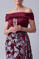 Load image into Gallery viewer, Velvet Burgundy Floral Mermaid Long Mother of the Bride Dress with Side Cape