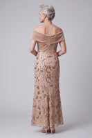 Load image into Gallery viewer, Sparkly Sequins Sheath Champagne Floral Long Mother of the Bride Dress