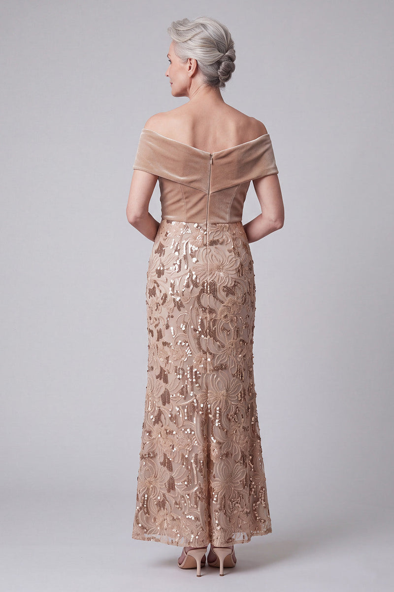 Load image into Gallery viewer, Sparkly Sequins Sheath Champagne Floral Long Mother of the Bride Dress