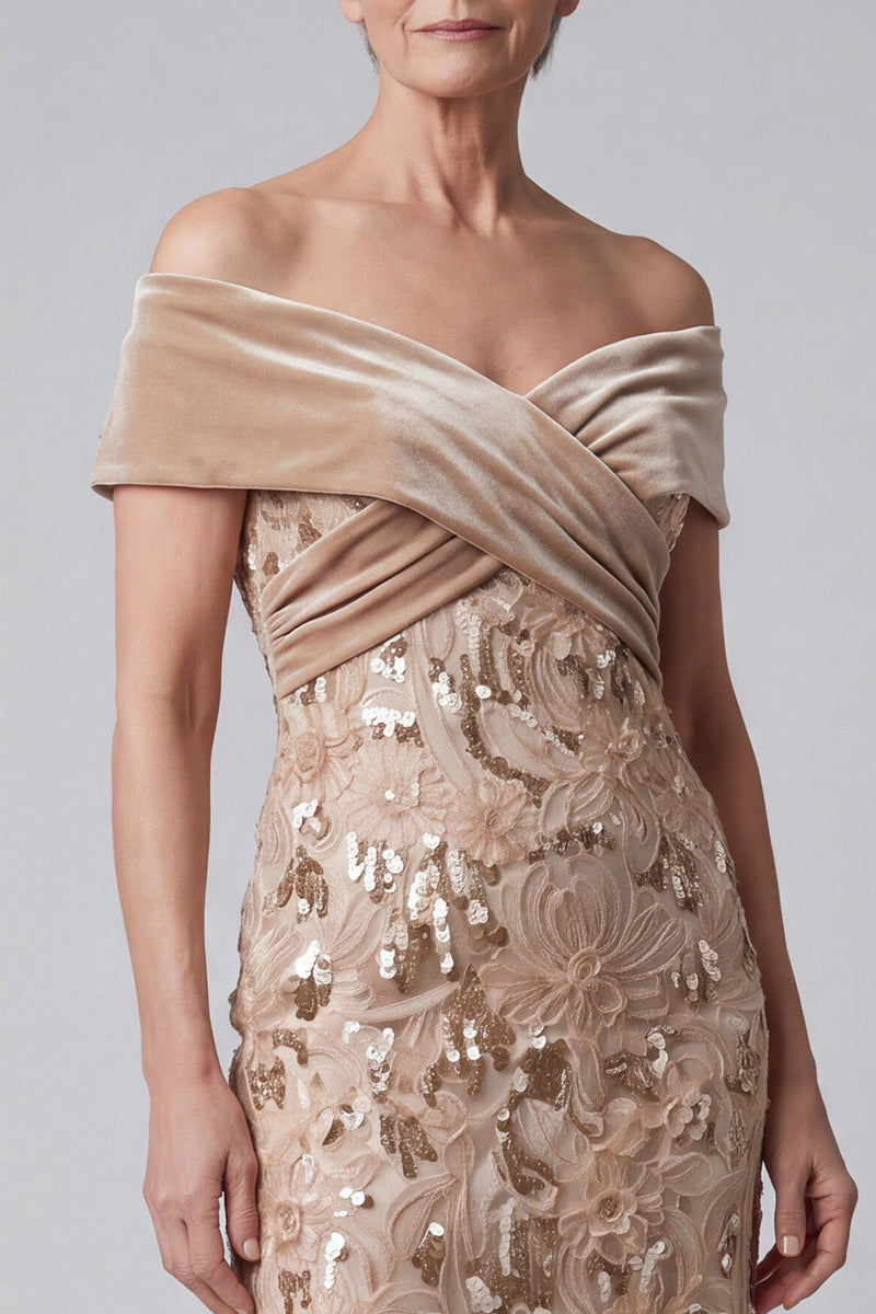 Load image into Gallery viewer, Sparkly Sequins Sheath Champagne Floral Long Mother of the Bride Dress