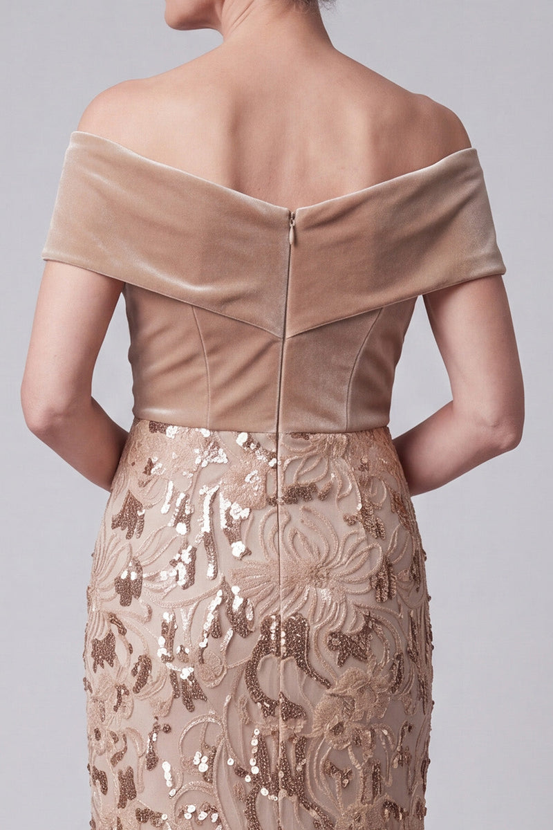 Load image into Gallery viewer, Sparkly Sequins Sheath Champagne Floral Long Mother of the Bride Dress