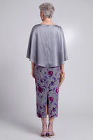 Load image into Gallery viewer, Grey Sheath 2 Piece Sparkly Velvet Floral Long Mother of the Bride Dress with Cape