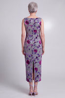 Load image into Gallery viewer, Grey Sheath 2 Piece Sparkly Velvet Floral Long Mother of the Bride Dress with Cape