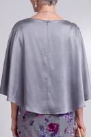 Load image into Gallery viewer, Grey Sheath 2 Piece Sparkly Velvet Floral Long Mother of the Bride Dress with Cape