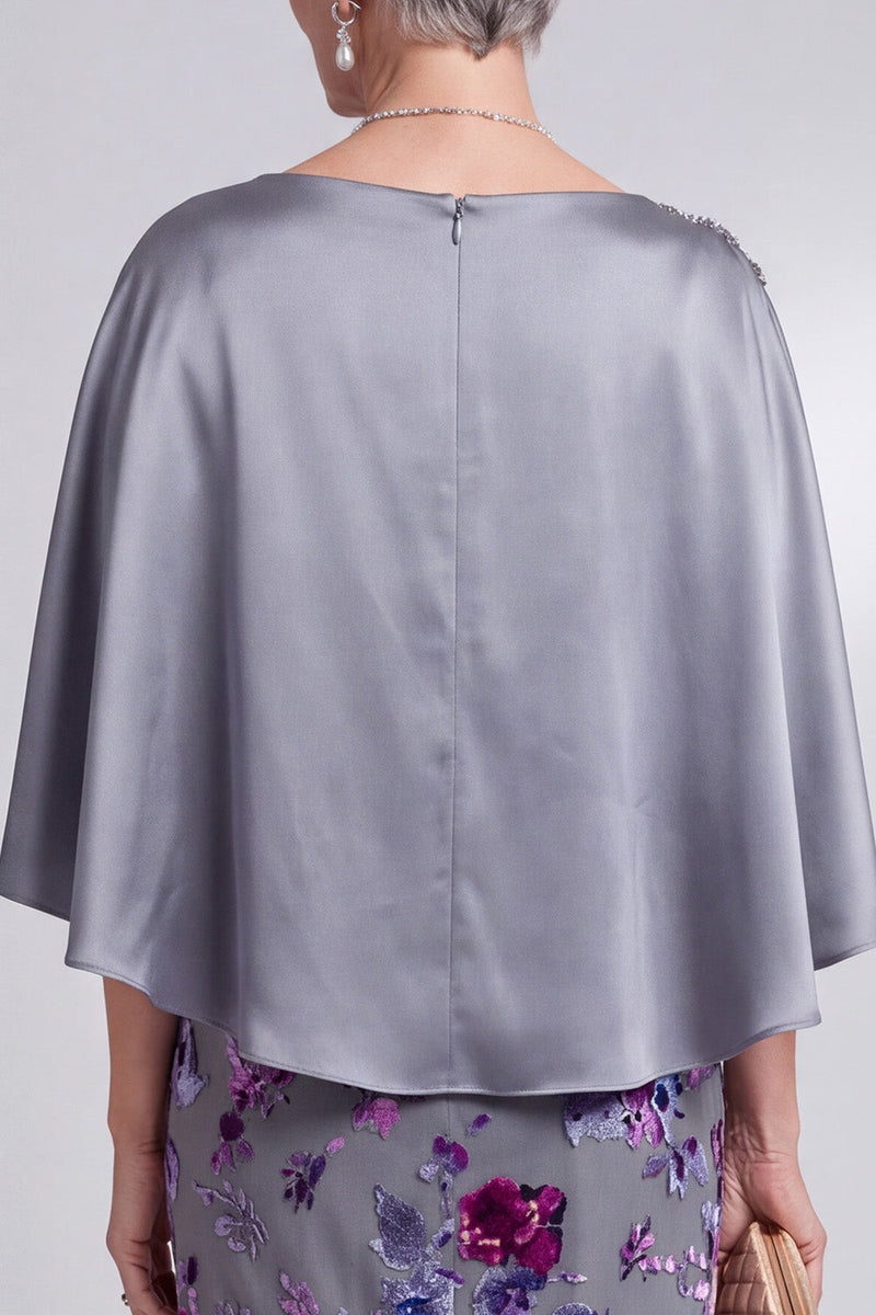 Load image into Gallery viewer, Grey Sheath 2 Piece Sparkly Velvet Floral Long Mother of the Bride Dress with Cape