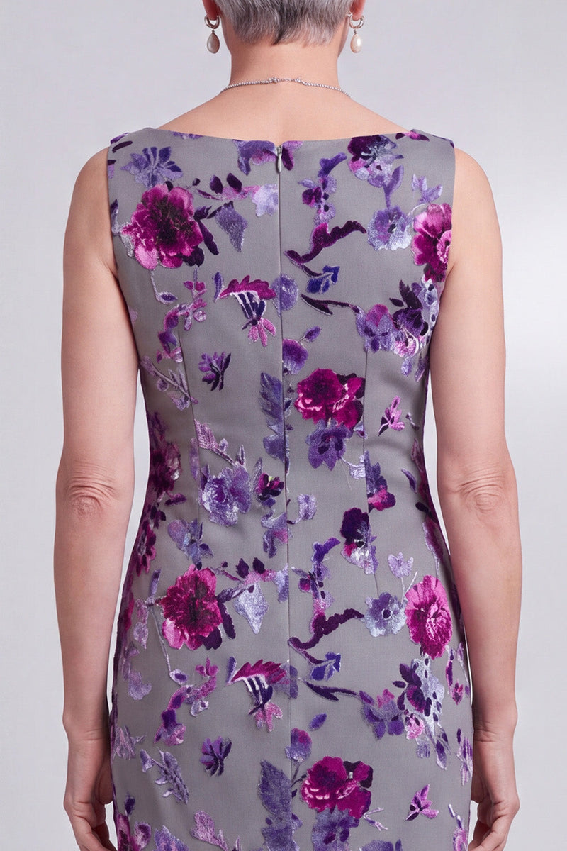 Load image into Gallery viewer, Grey Sheath 2 Piece Sparkly Velvet Floral Long Mother of the Bride Dress with Cape