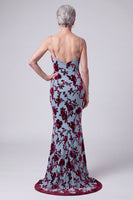 Load image into Gallery viewer, Floral Lake Blue Velvet Mermaid Long Mother of the Bride Dress with Jacket