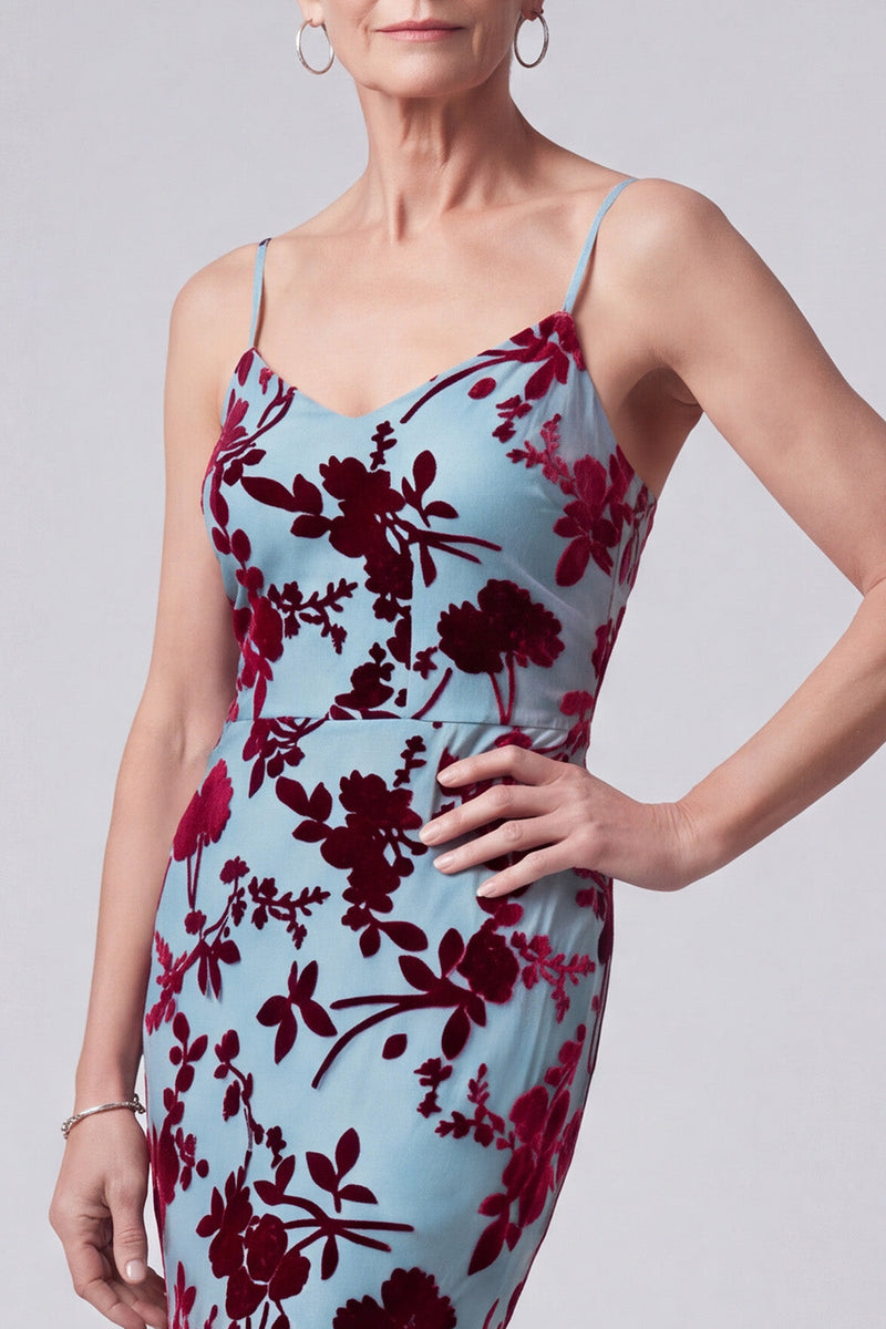 Load image into Gallery viewer, Floral Lake Blue Velvet Mermaid Long Mother of the Bride Dress with Jacket
