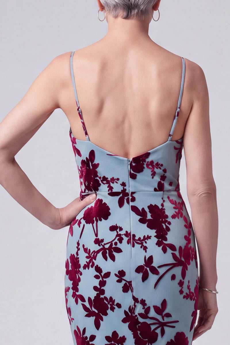 Load image into Gallery viewer, Floral Lake Blue Velvet Mermaid Long Mother of the Bride Dress with Jacket