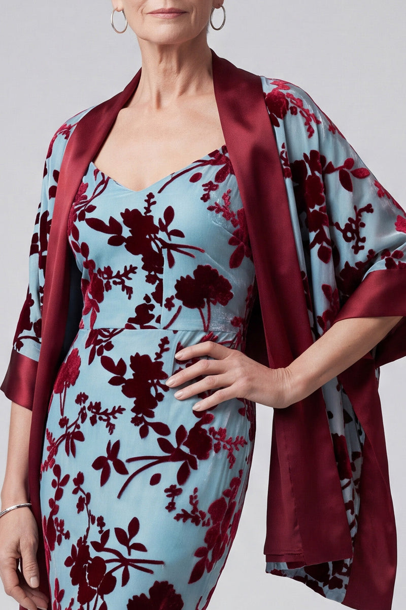 Load image into Gallery viewer, Floral Lake Blue Velvet Mermaid Long Mother of the Bride Dress with Jacket