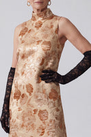 Load image into Gallery viewer, Champagne A Line Floral Jacquard High Neck Long Mother of the Bride Dress
