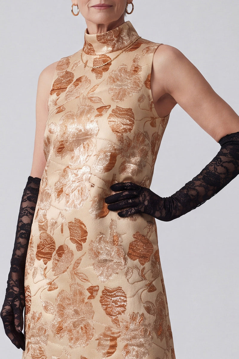 Load image into Gallery viewer, Champagne A Line Floral Jacquard High Neck Long Mother of the Bride Dress