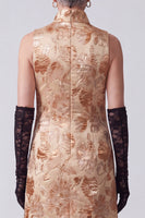 Load image into Gallery viewer, Champagne A Line Floral Jacquard High Neck Long Mother of the Bride Dress