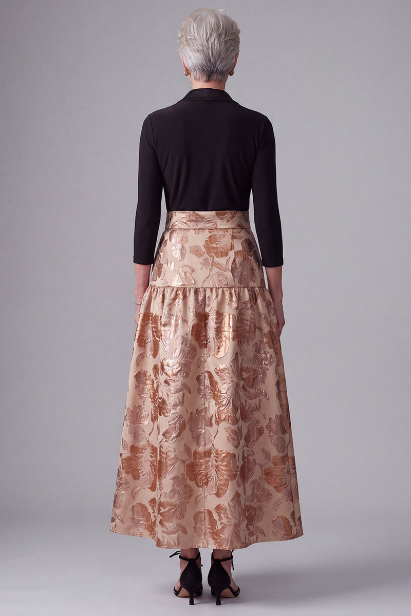 Load image into Gallery viewer, Floral Jacquard Champagne A Line Shawl Lapel Long Mother of the Bride Dress with Bow