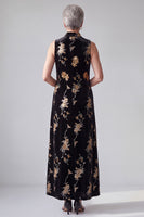 Load image into Gallery viewer, Sparkly Sequin Black A Line Velvet Floral Long Mother of the Bride Dress with Pockets