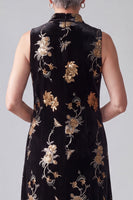 Load image into Gallery viewer, Sparkly Sequin Black A Line Velvet Floral Long Mother of the Bride Dress with Pockets