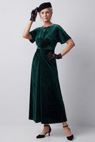 Load image into Gallery viewer, Dark Green Sheath Velvet Ruched Polka Dots Long Mother of the Bride Dress