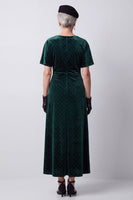 Load image into Gallery viewer, Dark Green Sheath Velvet Ruched Polka Dots Long Mother of the Bride Dress