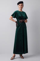 Load image into Gallery viewer, Dark Green Sheath Velvet Ruched Polka Dots Long Mother of the Bride Dress