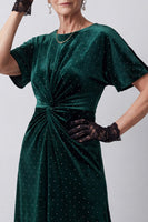Load image into Gallery viewer, Dark Green Sheath Velvet Ruched Polka Dots Long Mother of the Bride Dress