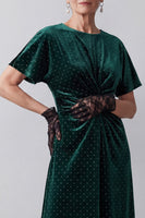 Load image into Gallery viewer, Dark Green Sheath Velvet Ruched Polka Dots Long Mother of the Bride Dress