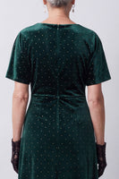 Load image into Gallery viewer, Dark Green Sheath Velvet Ruched Polka Dots Long Mother of the Bride Dress