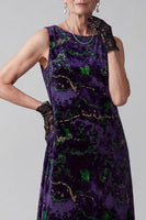 Load image into Gallery viewer, Floral Purple Sheath Velvet Boat Neck Long Mother of the Bride Dress