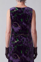 Load image into Gallery viewer, Floral Purple Sheath Velvet Boat Neck Long Mother of the Bride Dress