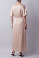 Load image into Gallery viewer, Floral Champagne A line Satin Sparkly Beaded Ruched Long Mother of the Bride Dress