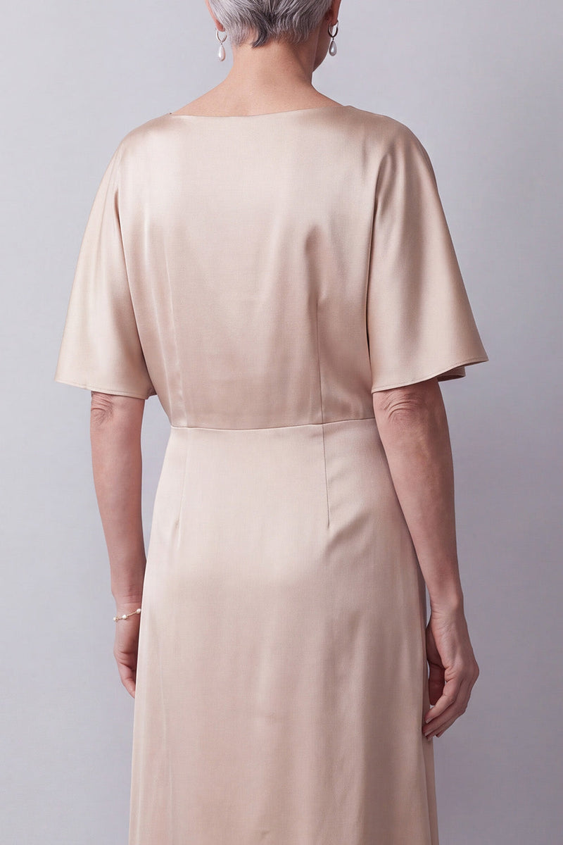 Load image into Gallery viewer, Floral Champagne A line Satin Sparkly Beaded Ruched Long Mother of the Bride Dress
