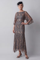 Load image into Gallery viewer, Steel Grey Sheath Sparkly Sequin Boat Neck Midi Mother of the Bride Dress with Sleeves