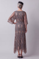 Load image into Gallery viewer, Steel Grey Sheath Sparkly Sequin Boat Neck Midi Mother of the Bride Dress with Sleeves