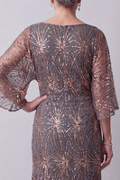 Load image into Gallery viewer, Steel Grey Sheath Sparkly Sequin Boat Neck Midi Mother of the Bride Dress with Sleeves