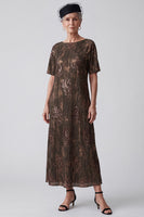 Load image into Gallery viewer, Sparkly Sequin Coffee Pleated A Line Long Mother of the Bride Dress with Sleeves