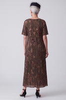 Load image into Gallery viewer, Sparkly Sequin Coffee Pleated A Line Long Mother of the Bride Dress with Sleeves