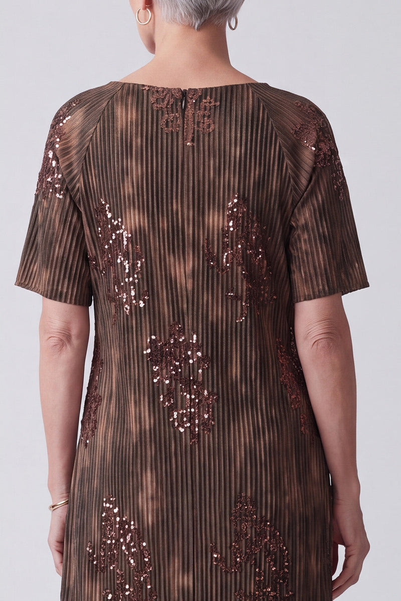 Load image into Gallery viewer, Sparkly Sequin Coffee Pleated A Line Long Mother of the Bride Dress with Sleeves