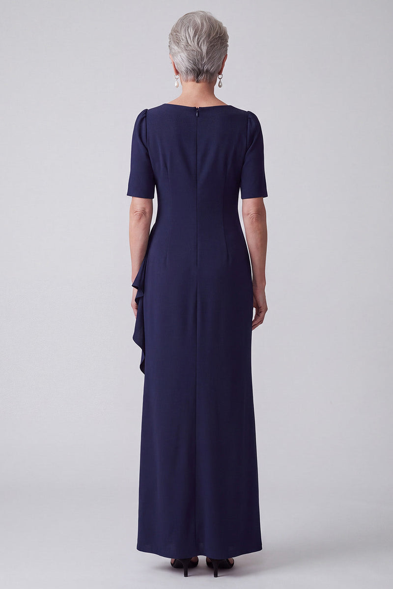 Load image into Gallery viewer, Sparkly Navy Sheath Ruffled Ruched Beaded Long Mother of the Bride Dress with Rhinestones