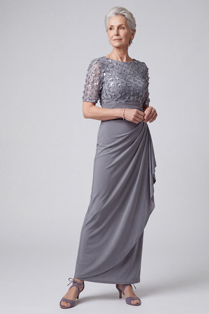 Load image into Gallery viewer, Sparkly Grey Purple Sheath Floral Sequin Ruched Long Mother of the Bride Dress