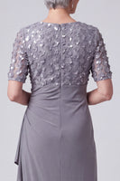 Load image into Gallery viewer, Sparkly Grey Purple Sheath Floral Sequin Ruched Long Mother of the Bride Dress